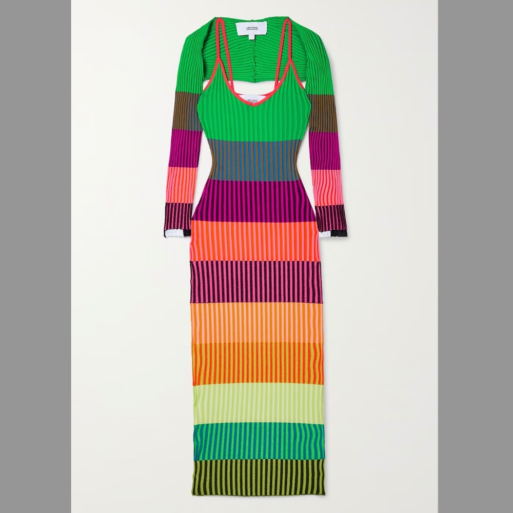 Christopher John Rogers Cutout striped ribbed-knit maxi dress
